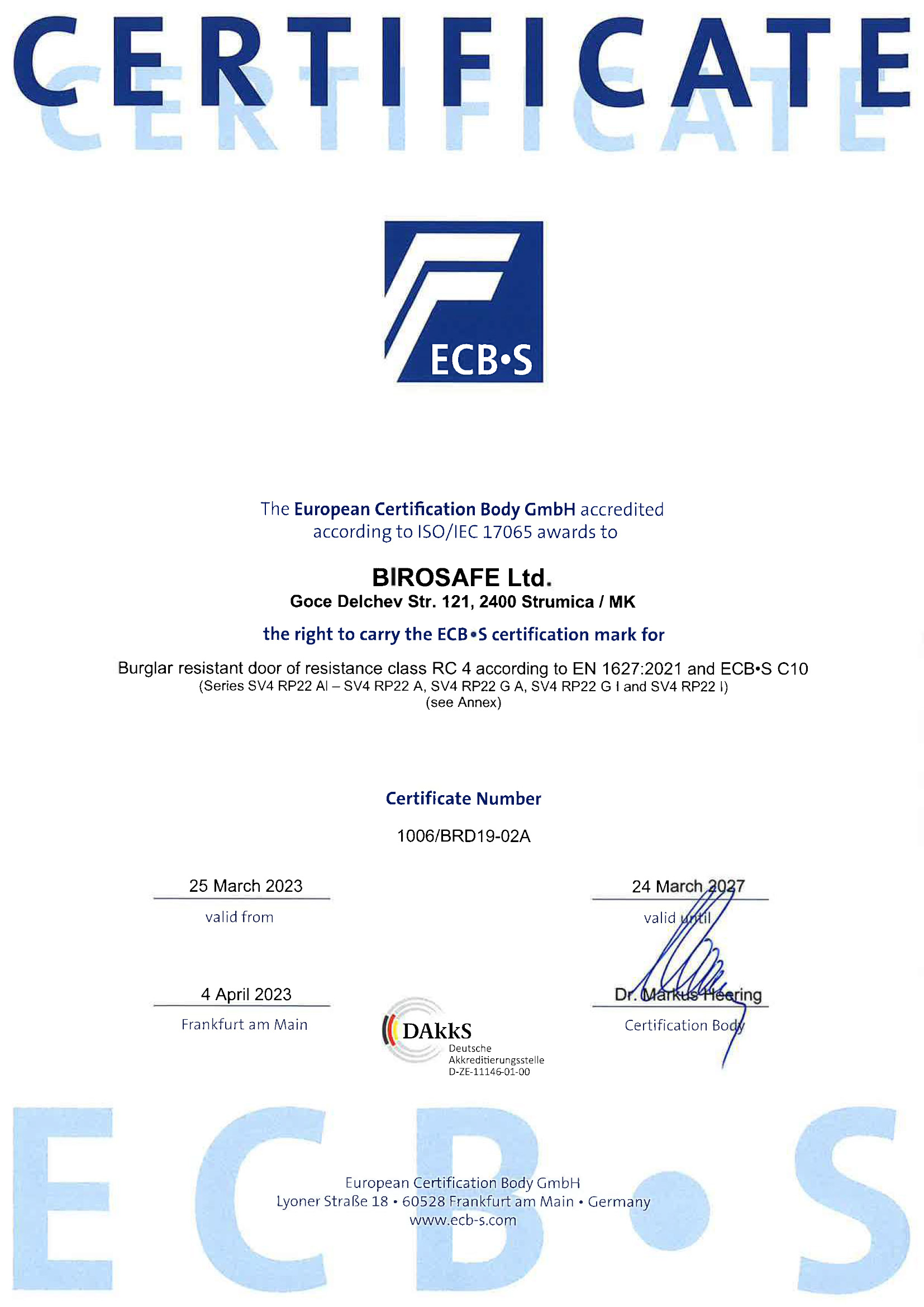 Certificate SV4